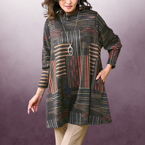 プリントロングフレアープルオーバー / 大きいサイズ ML LL◎