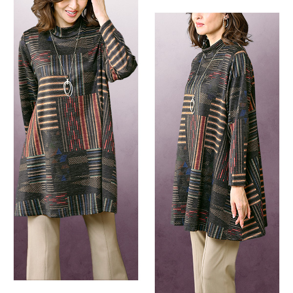 プリントロングフレアープルオーバー / 大きいサイズ ML LL◎