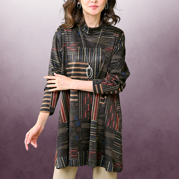 プリントロングフレアープルオーバー / 大きいサイズ ML LL◎