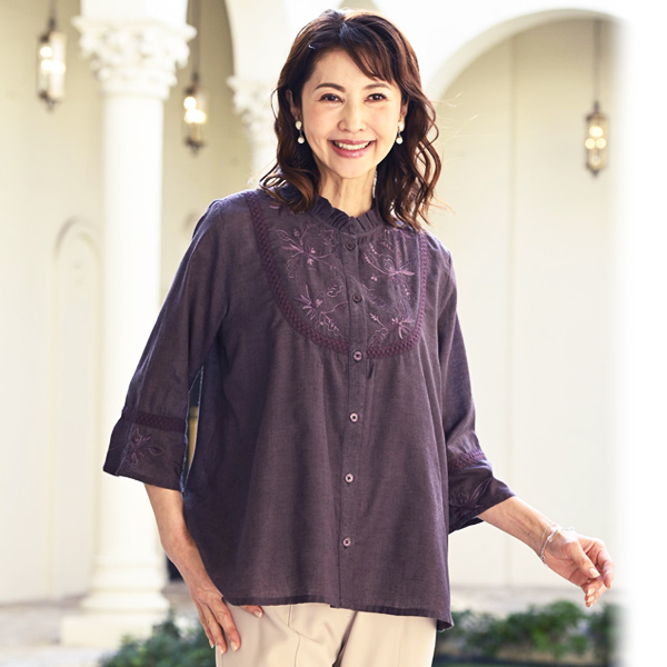 ミックス調綿混刺しゅうブラウス◎ | 京都通販ミセスのファッション館