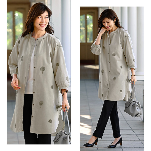 刺しゅう使い綿ロングブラウスワンピース◎ | 京都通販ミセスの