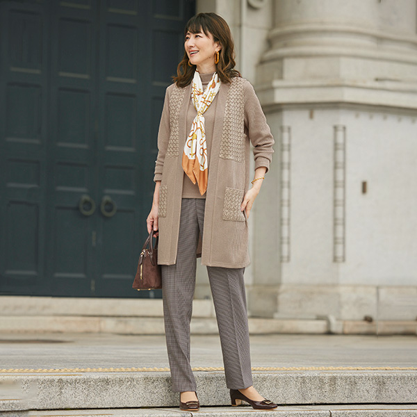 異素材切替ロングベストアンサンブル