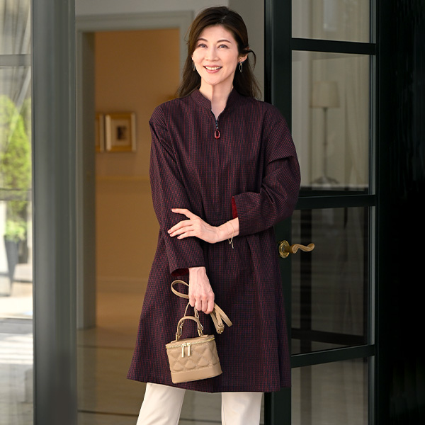 久留米織ボタン使いチュニックワンピース | 京都通販ミセスの