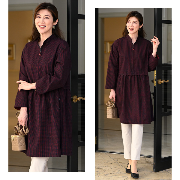 久留米織ボタン使いチュニックワンピース | 京都通販ミセスの