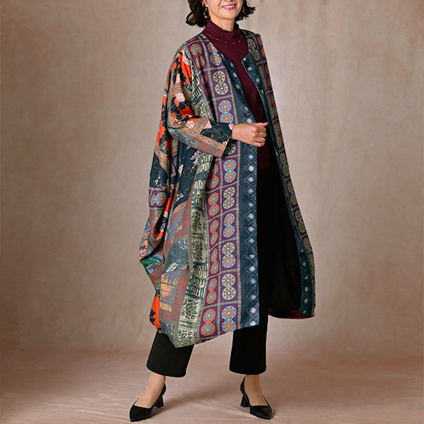 和調プリント裏地付ワンピースコート