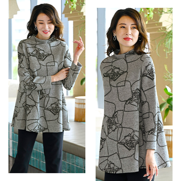 花柄プリントチュニックプルオーバー