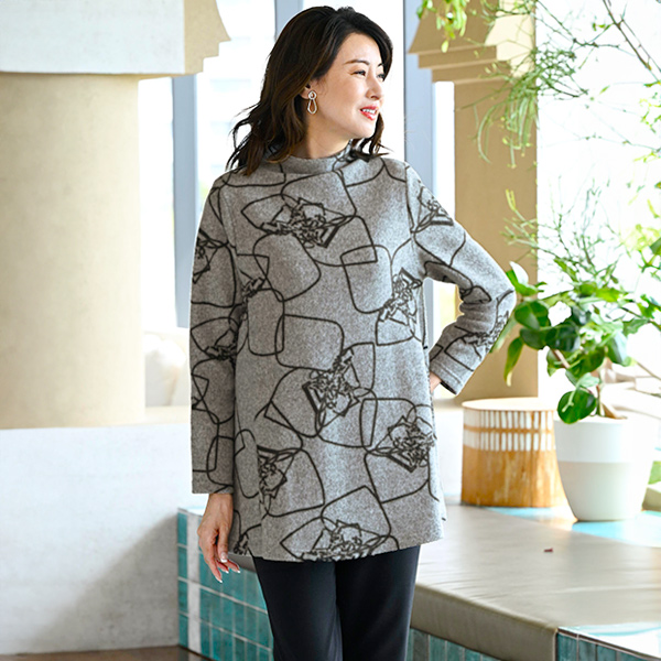 花柄プリントチュニックプルオーバー