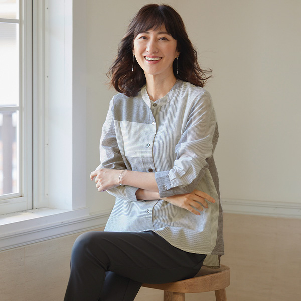 ストライプ切替えシャツジャケット