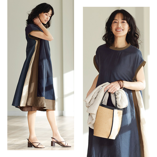 配色ブロッキングワンピース