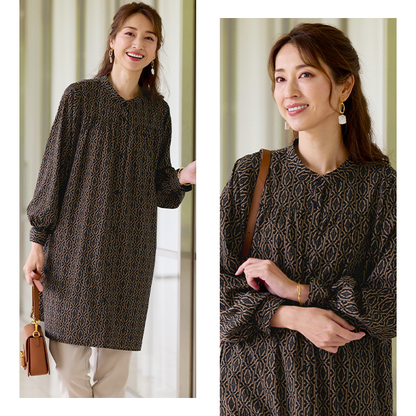 ヨーク切替えプリントシャツチュニック◎