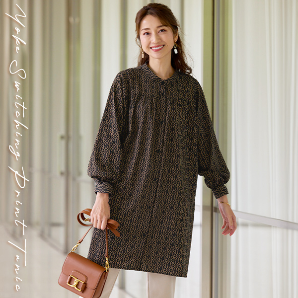 ヨーク切替えプリントシャツチュニック