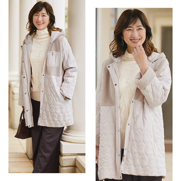 ボア切替えキルト中わたコート
