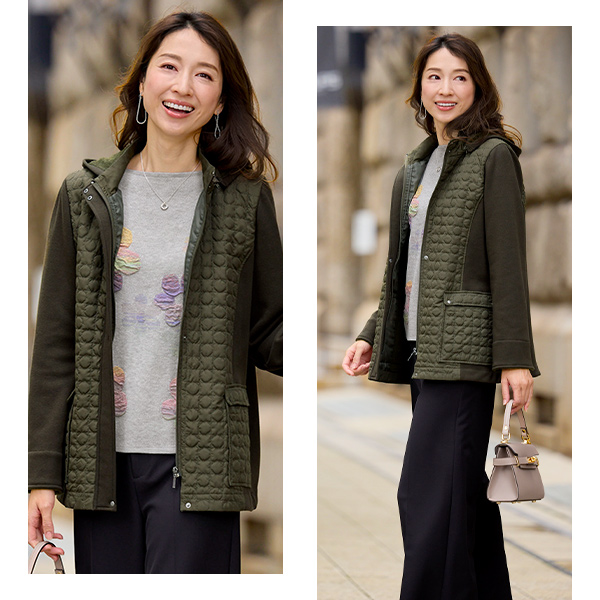 キルト切替え裏ボアカットソーコート