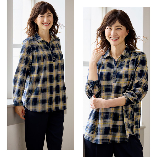 先染め綿薄起毛オーバーブラウス / 大きいサイズ M L LL 3L