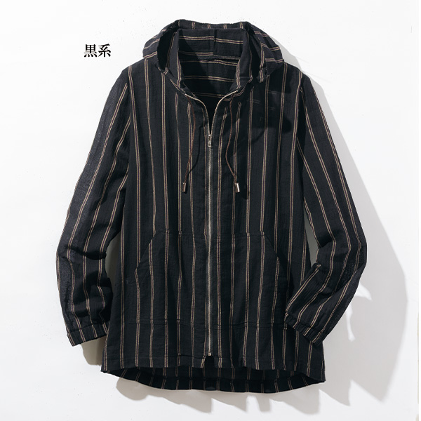 先染ストライプ綿 楊柳ブルゾンジャケット