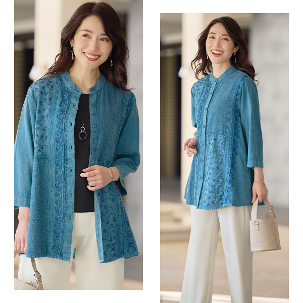 刺しゅう使いロングジャケット