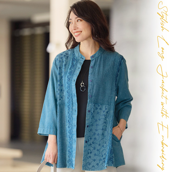 刺しゅう使いロングジャケット