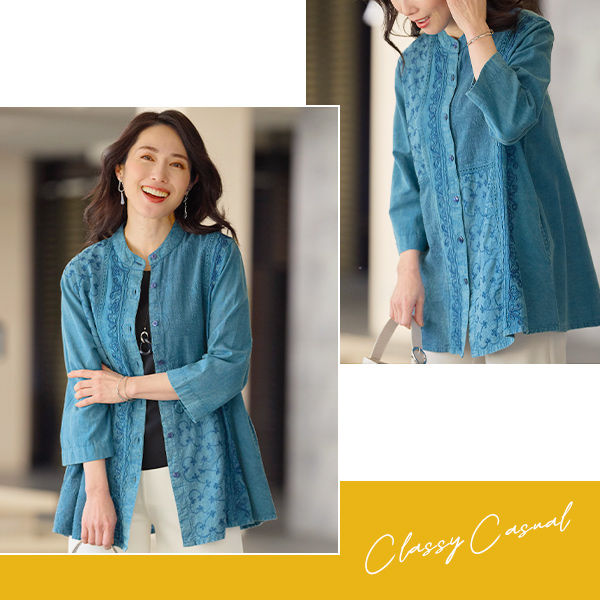 刺しゅう使いロングジャケット