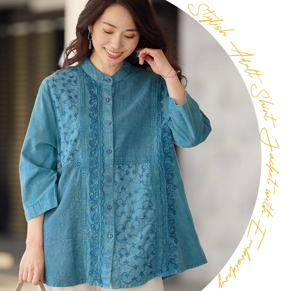 刺しゅう使いロングジャケット
