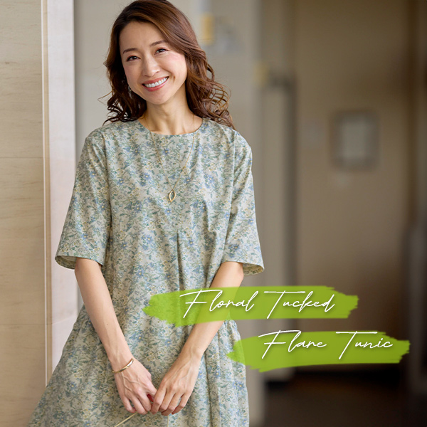 花柄タックフレアチュニック