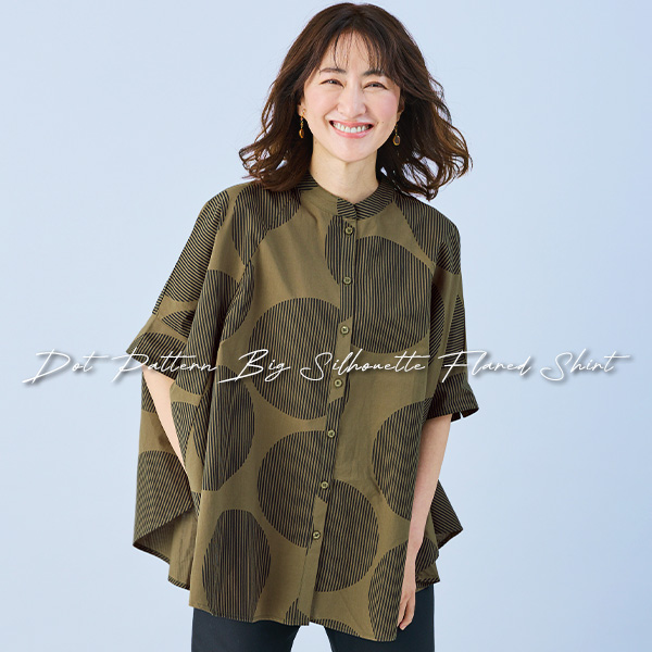 ドット柄ビッグシルエットフレアシャツ