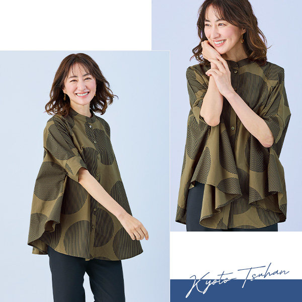 ドット柄ビッグシルエットフレアシャツ◎