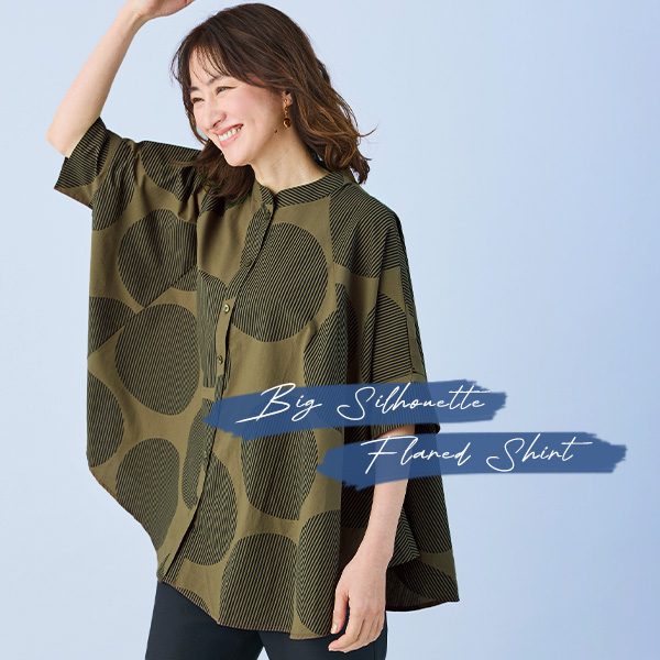 ドット柄ビッグシルエットフレアシャツ