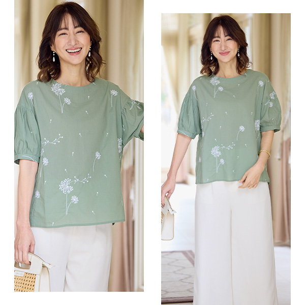 綿100％ 刺しゅうオーバーブラウス