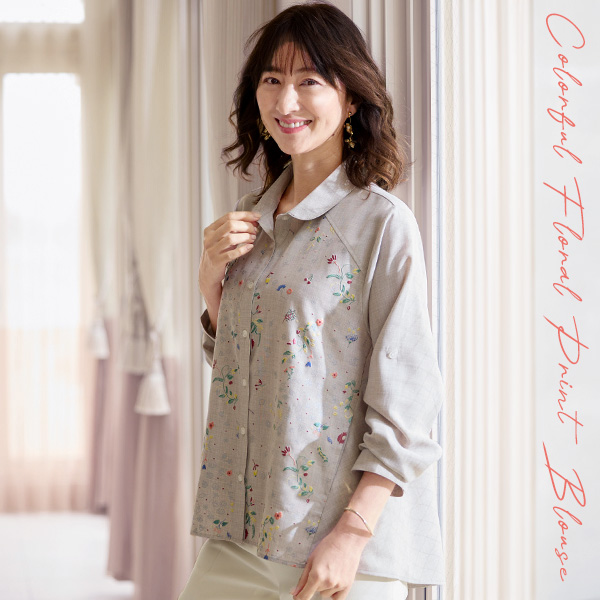 発泡プリントブラウス◎