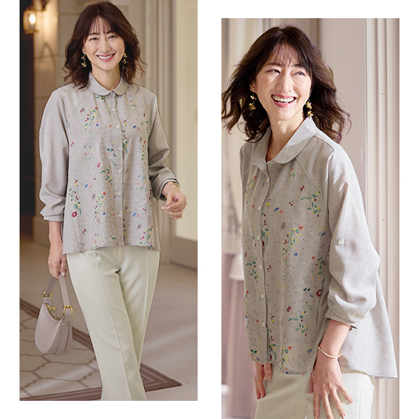 発泡プリントブラウス◎