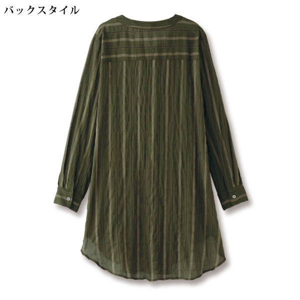 綿100％先染めストライプロングブラウス