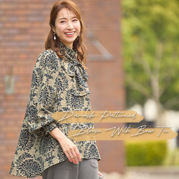 ボウタイ付ダマスク柄ブラウス