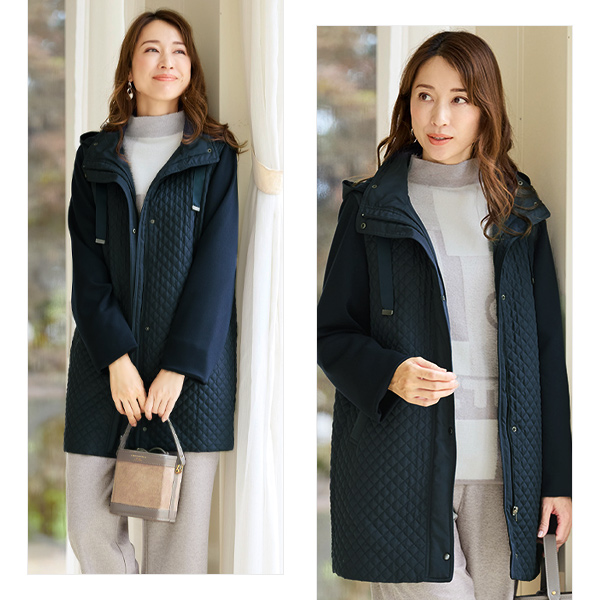 キルト切替えデザインコート