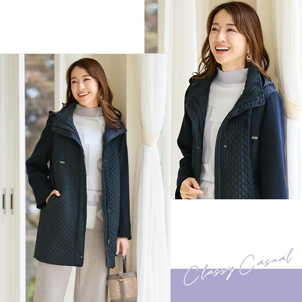 キルト切替えデザインコート