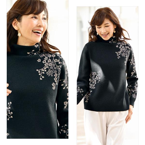 花柄ジャカードニットプルオーバー