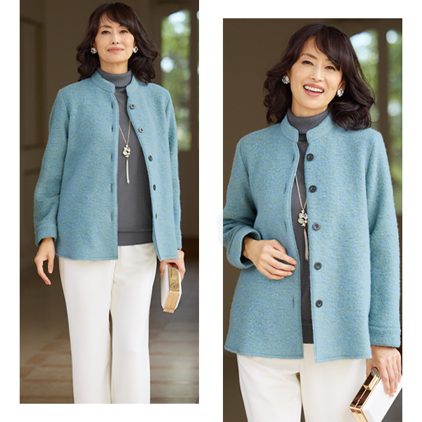 イタリア製素材ウール混スタンド襟ジャケット