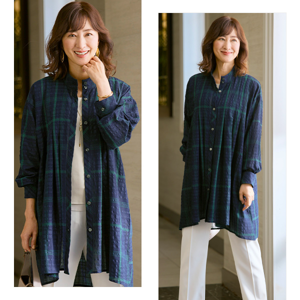 チェック柄サッカーシャツチュニック