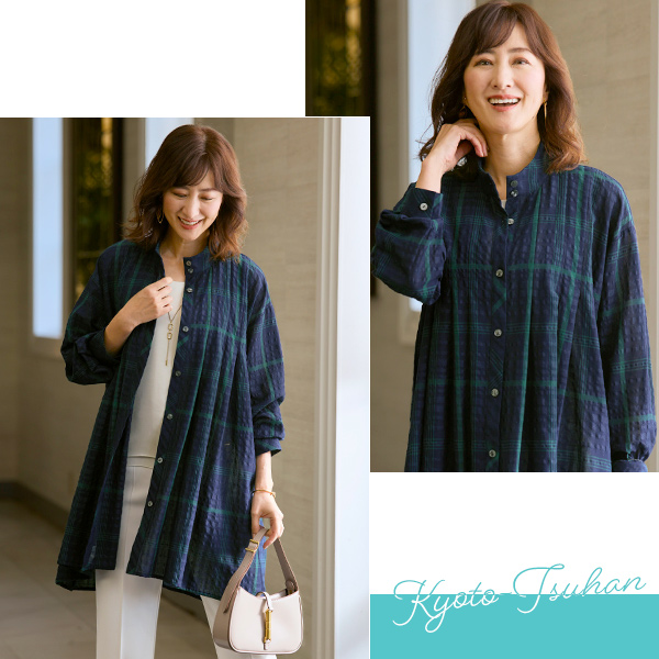 チェック柄サッカーシャツチュニック