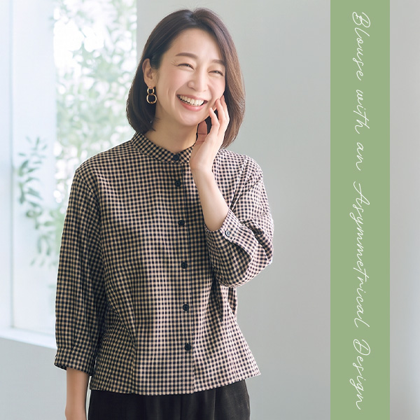 ギンガムチェック変形デザインブラウス
