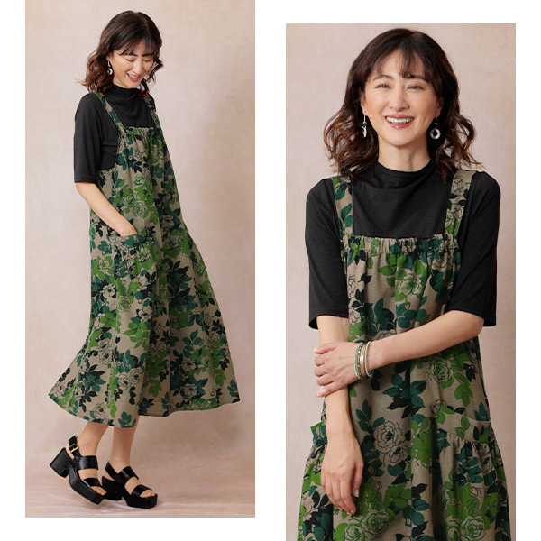 花柄プリントジャンパースカート
