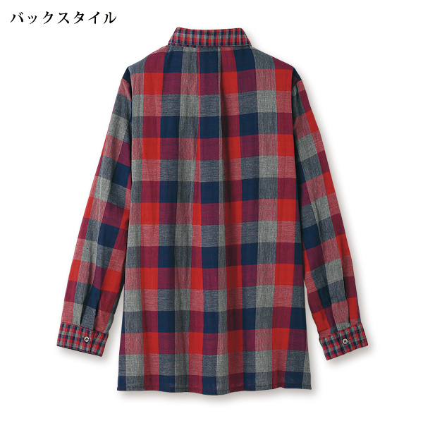 チェック柄切替シャツチュニック