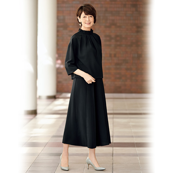 スタンド衿プリーツガウチョセットアップ