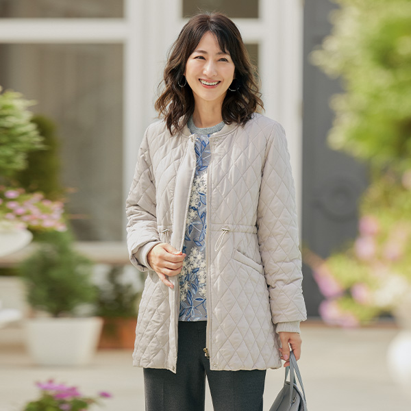 リブ切替えダイヤキルト中わたジャケット